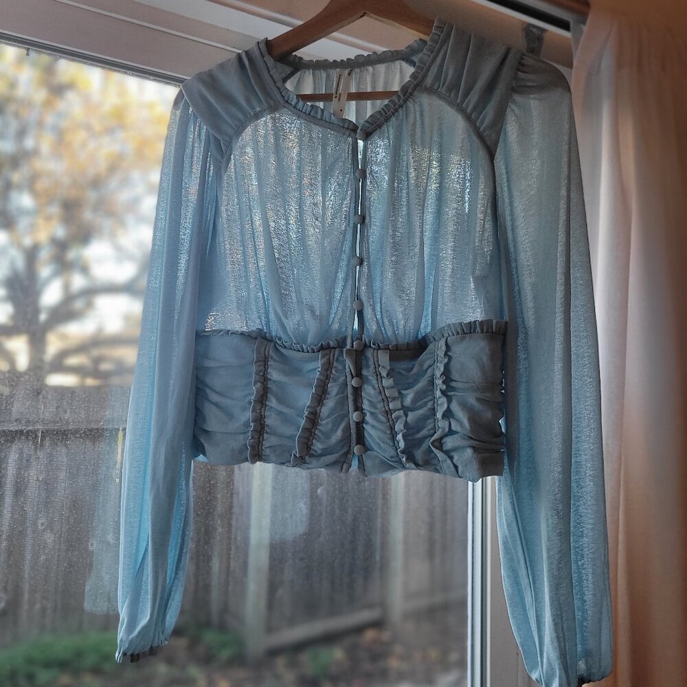 Anthropologie Button Front Rouched Crop Blouse